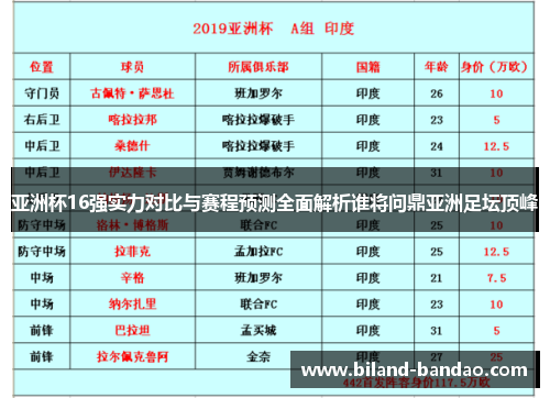 亚洲杯16强实力对比与赛程预测全面解析谁将问鼎亚洲足坛顶峰